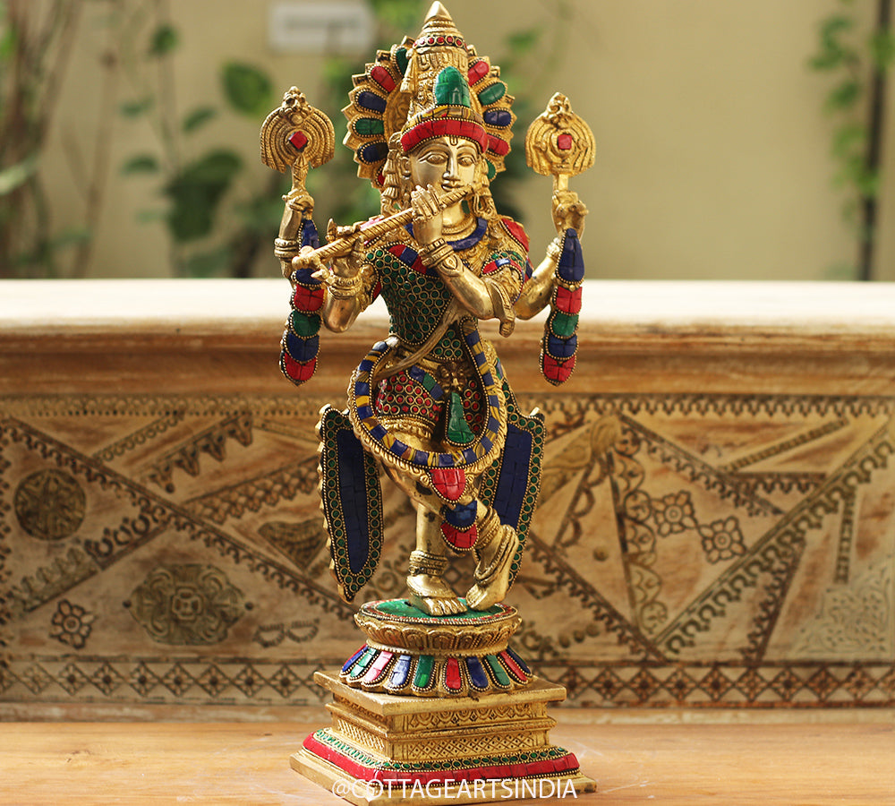 Brass Stonework Krishna