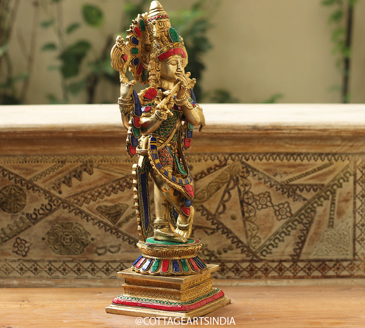 Brass Stonework Krishna