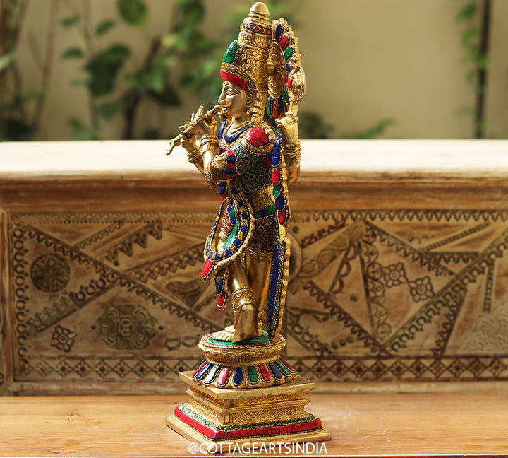 Brass Stonework Krishna