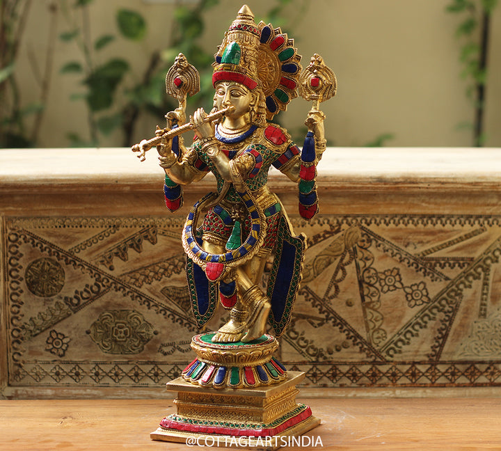 Brass Stonework Krishna