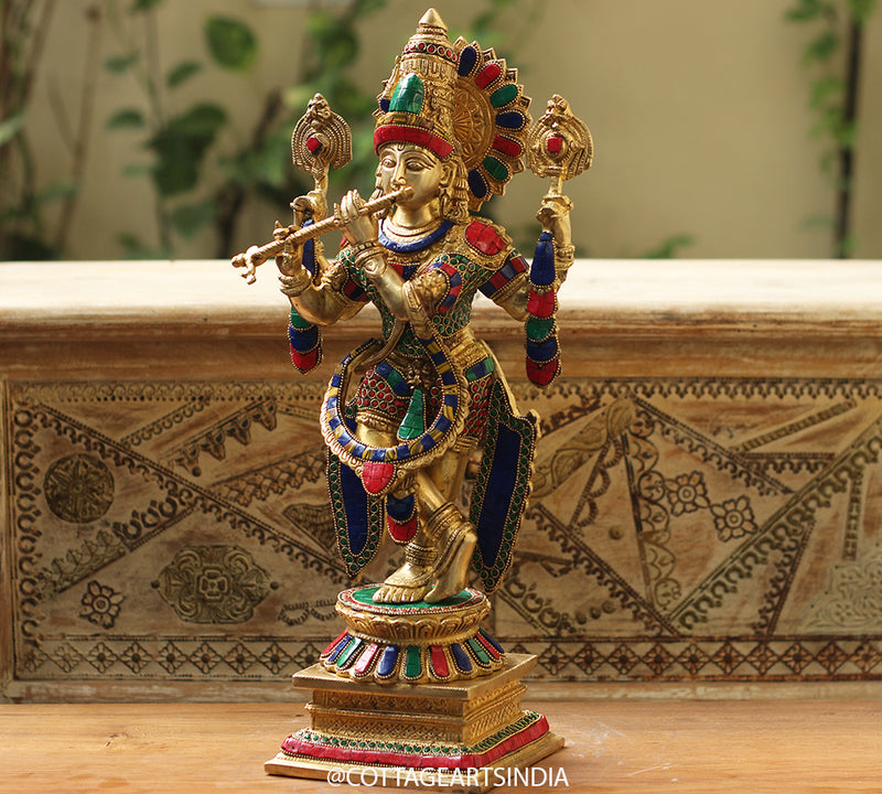 Brass Stonework Krishna