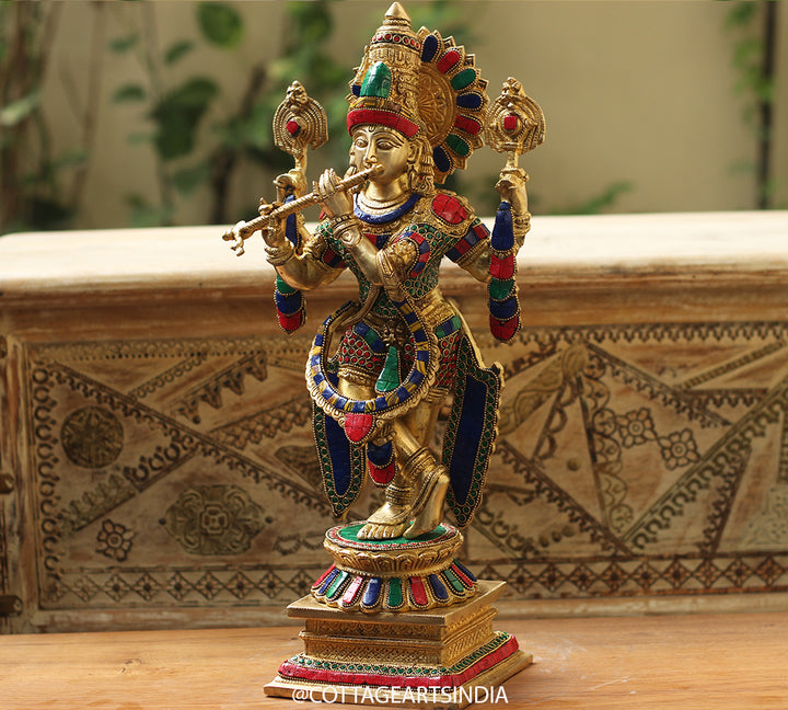 Brass Stonework Krishna