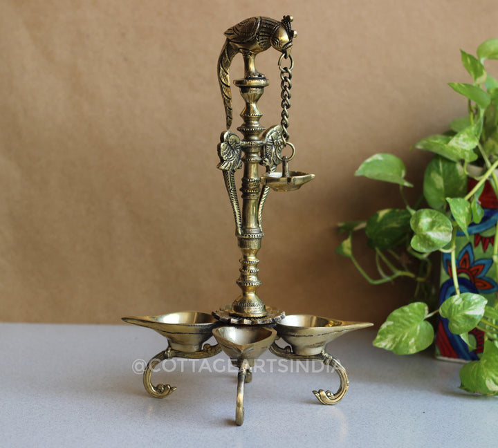 Brass Parrot Oil Lamp 14”