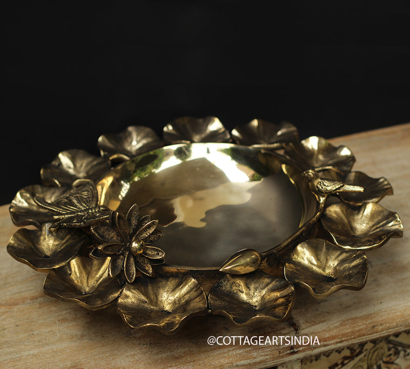 Brass Urli Lotus leaves and Butterfly Design