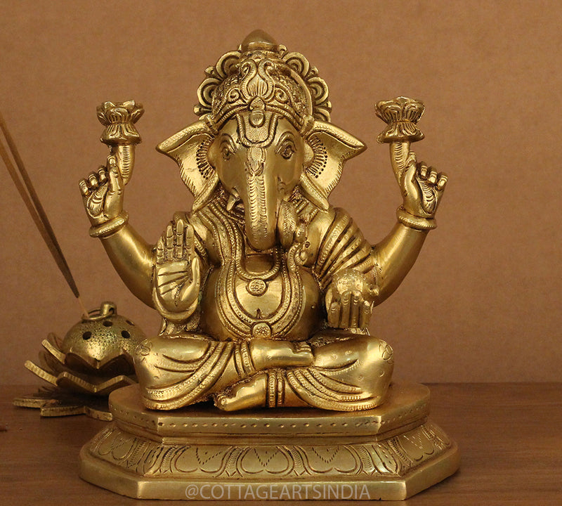 Brass Ganesh 8"