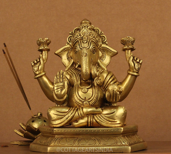 Brass Ganesh 8"