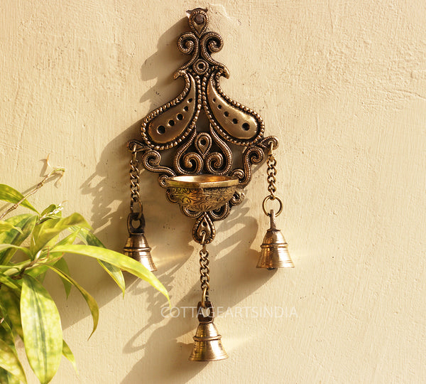 Brass Wall Hanging Diya with Bell