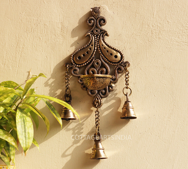 Brass Wall Hanging Diya with Bell