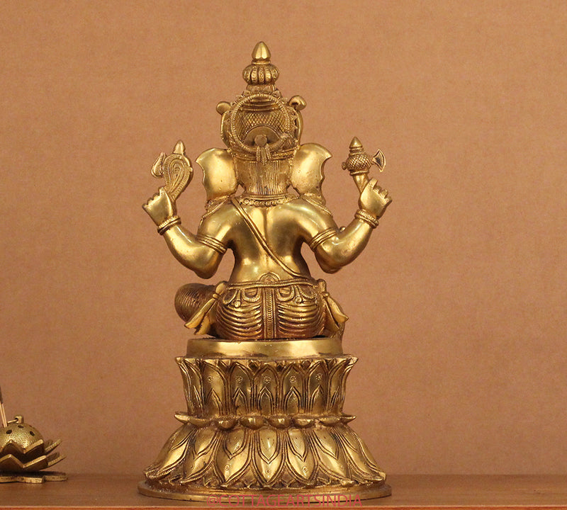 Brass Ganesh on Double Lotus Stand 15"