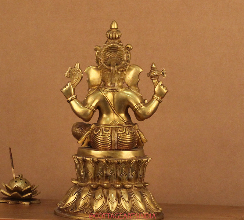 Brass Ganesh on Double Lotus Stand 15"