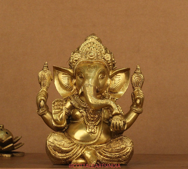 Brass Ganesh 9"