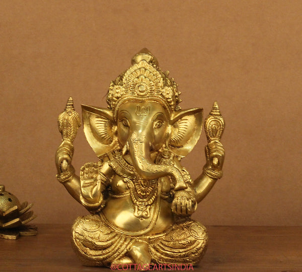 Brass Ganesh 9"