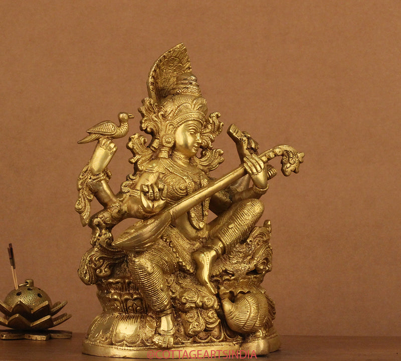 Brass Saraswati 11"