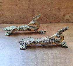 Brass Peacock Door Handle Pair