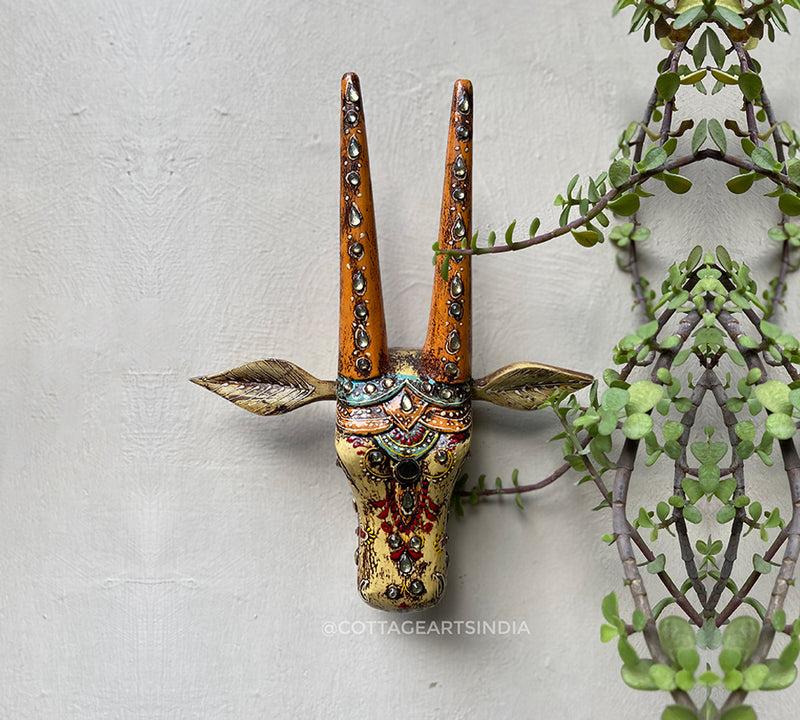 Bull Head Wooden Painted Sml