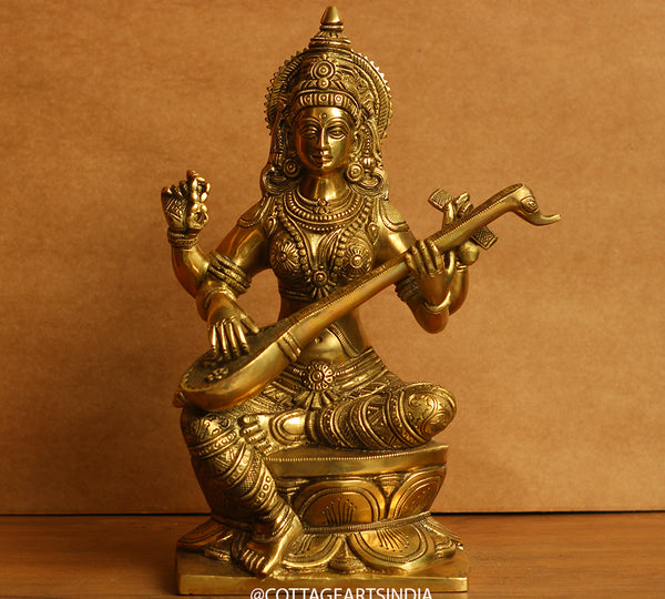 Brass Saraswati Fine Carving