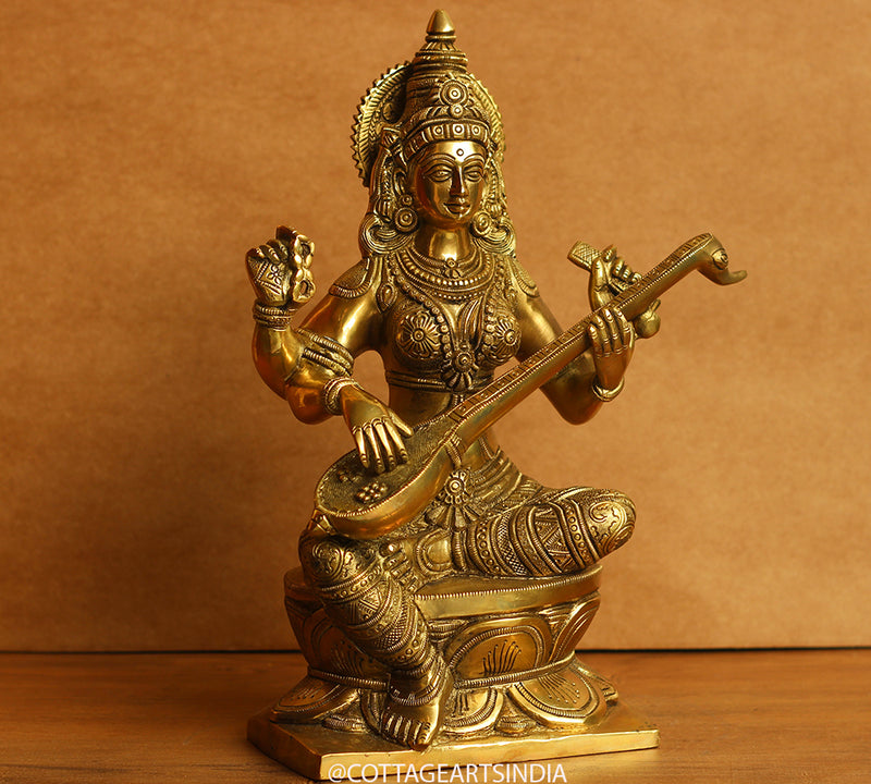 Brass Saraswati Fine Carving