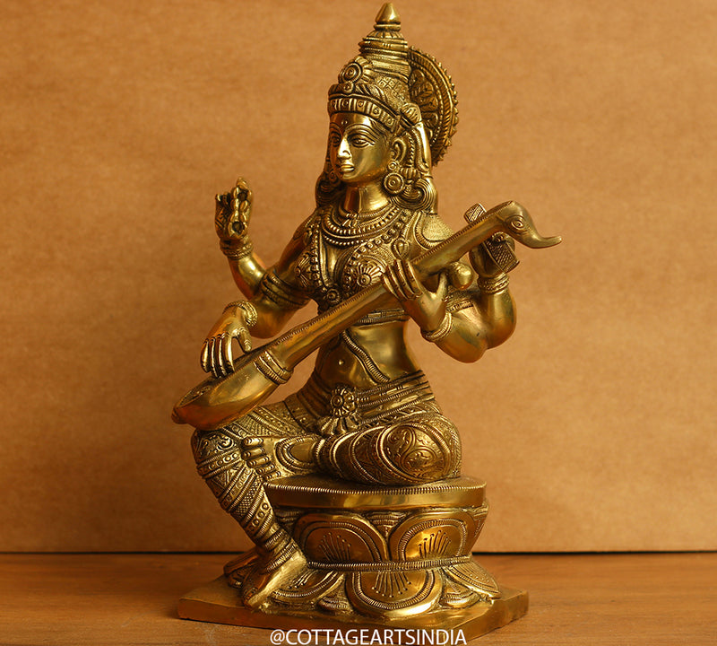 Brass Saraswati Fine Carving