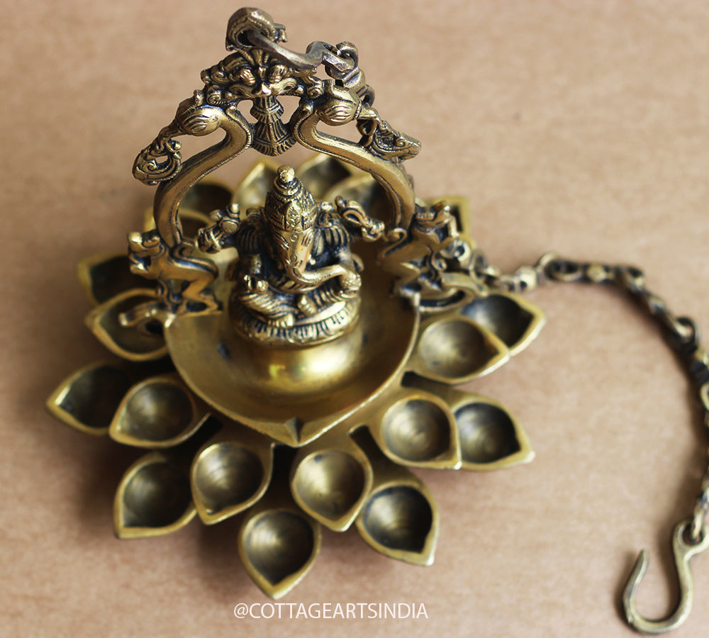 Brass Ganesh 20 Diya Hanging