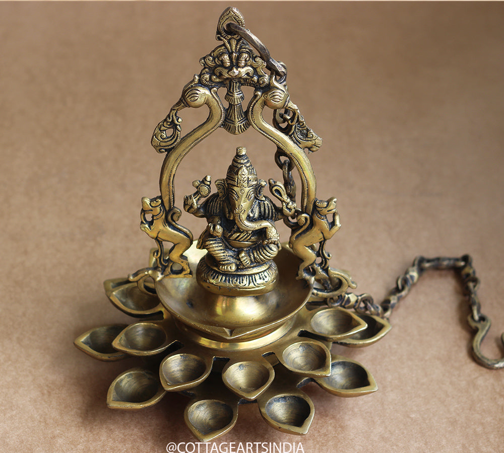 Brass Ganesh 20 Diya Hanging