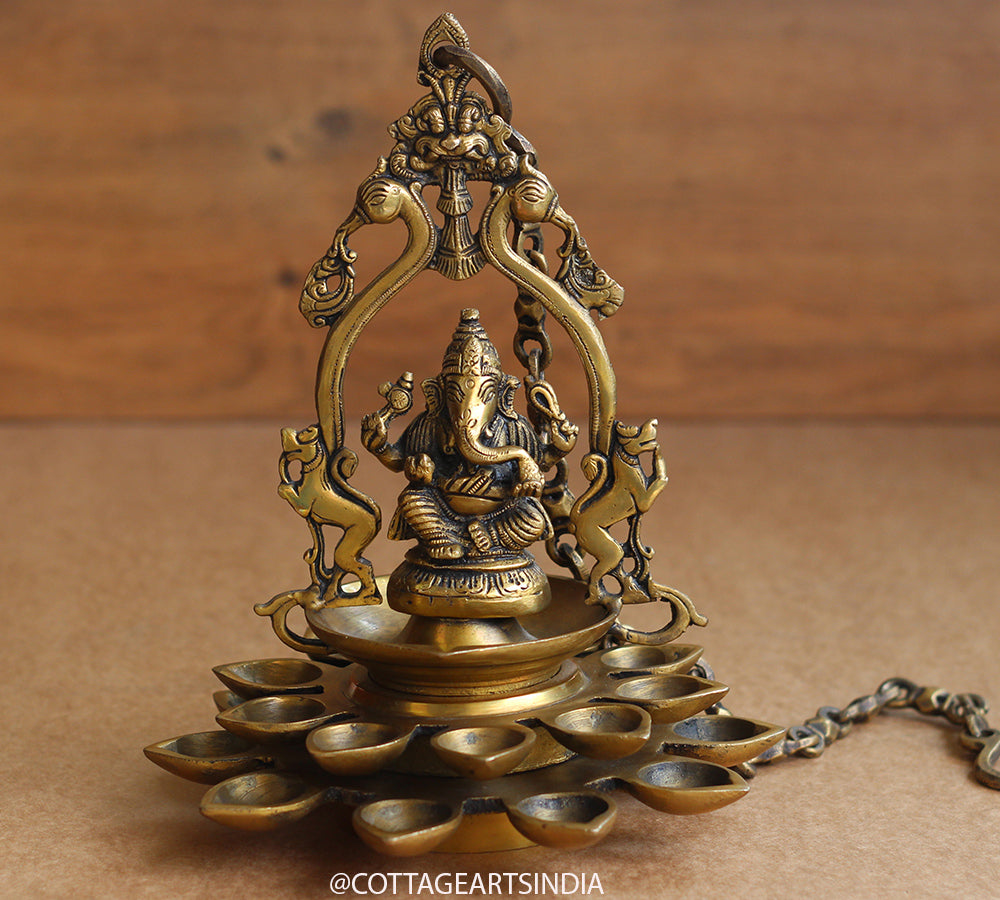 Brass Ganesh 20 Diya Hanging
