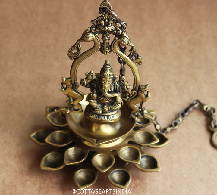 Brass Ganesh 20 Diya Hanging