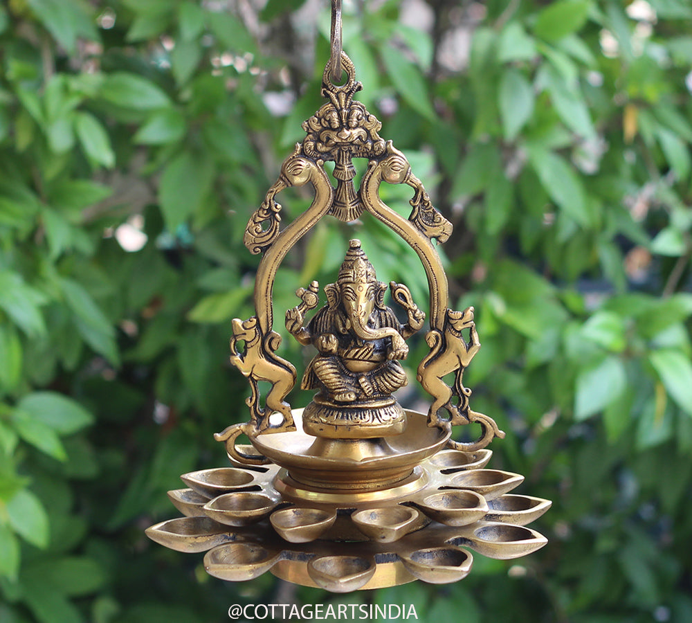 Brass Ganesh 20 Diya Hanging