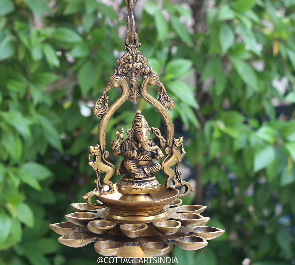 Brass Ganesh 20 Diya Hanging