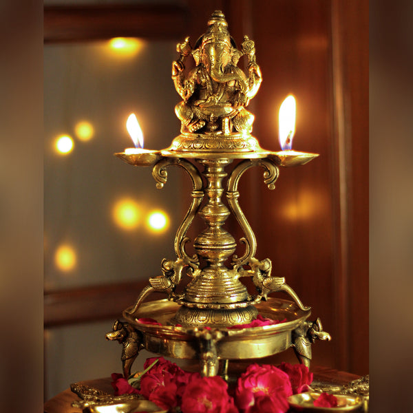 Ganesha Brass Oil Lamp 14''