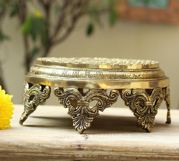 Brass Table Carved Round