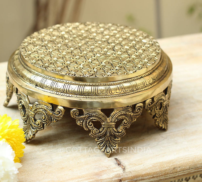 Brass Table Carved Round