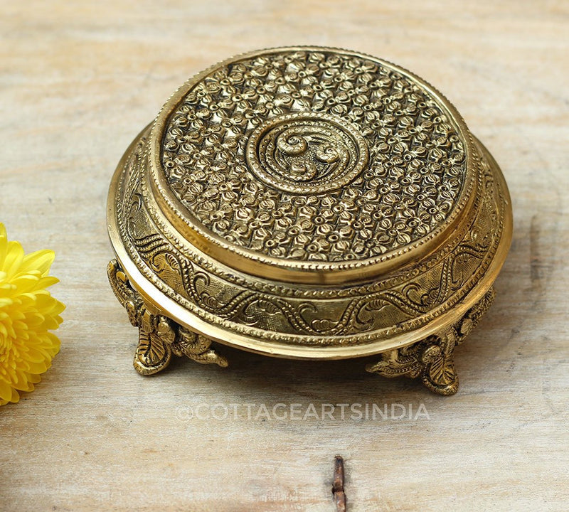 Brass Table Carved Round