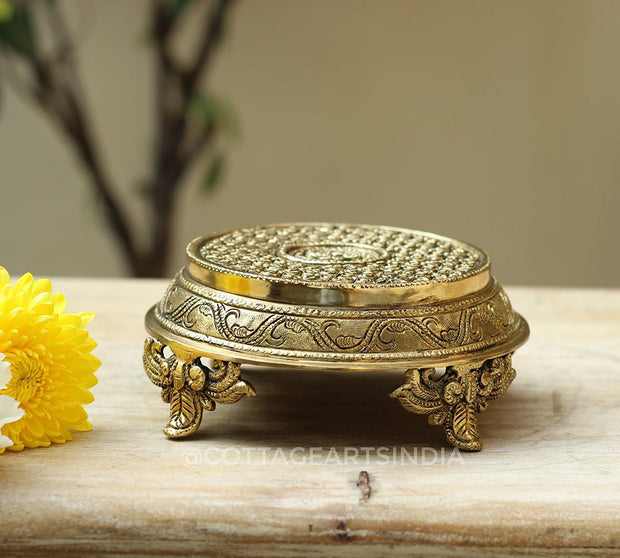 Brass Table Carved Round
