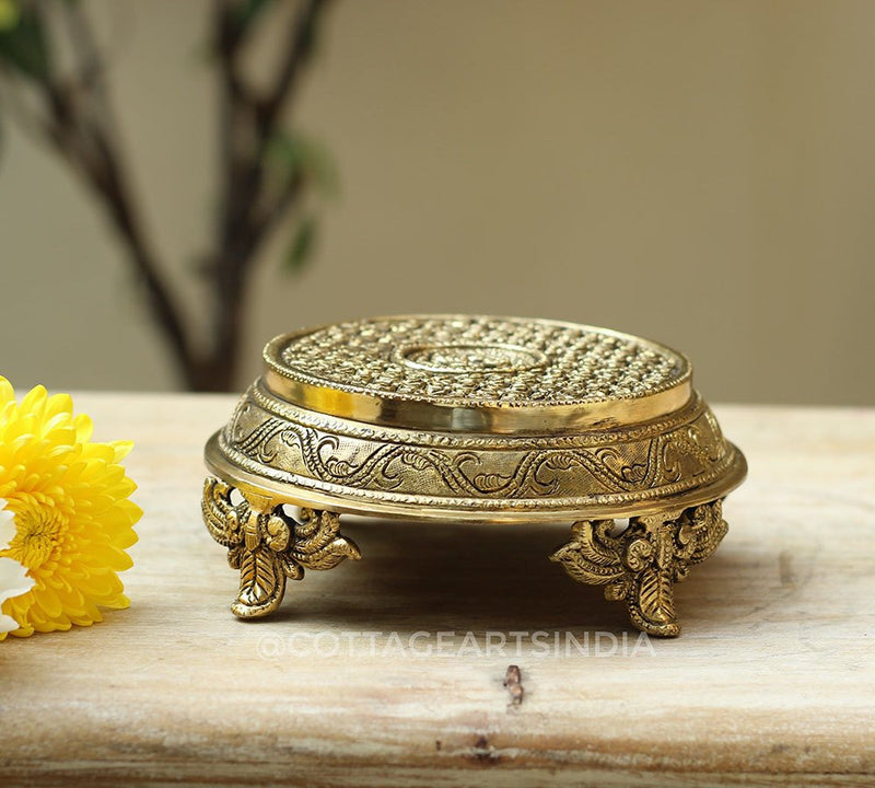 Brass Table Carved Round