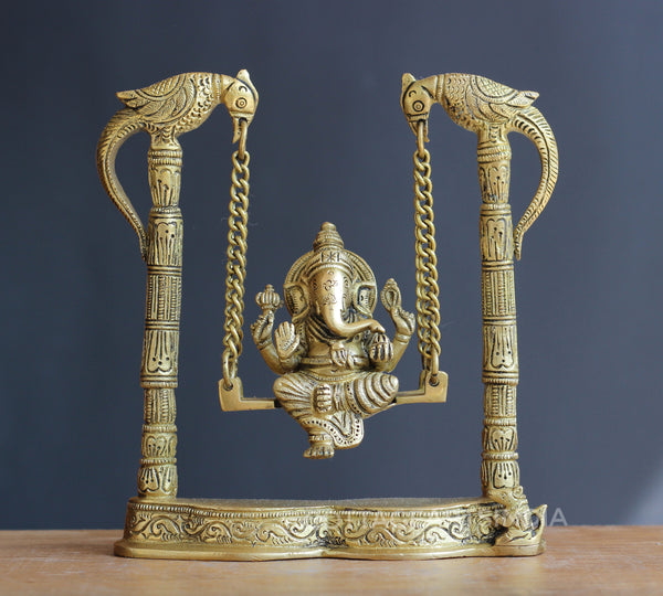 Brass Ganesha on Swing 8"