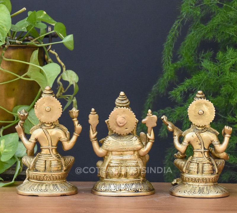 Brass Ganesha Laxmi Saraswati 6.5"