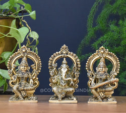 Brass Ganesh Laxmi Saraswati 6"