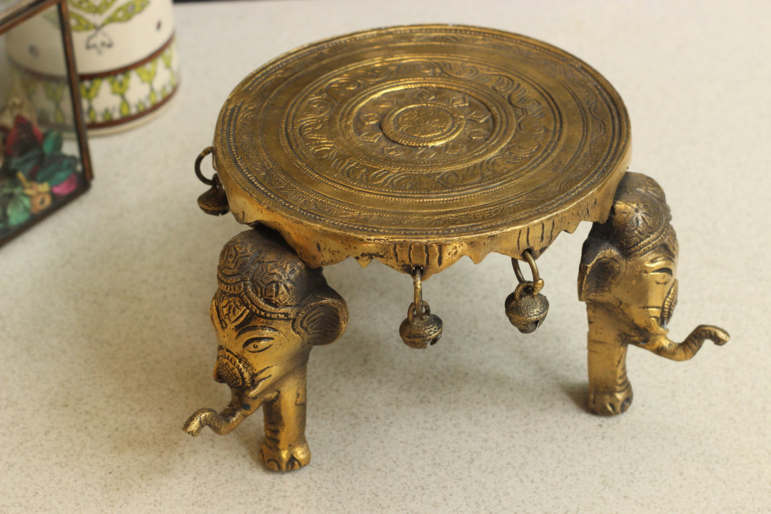 Brass Elephant Pillar Chowki 6”