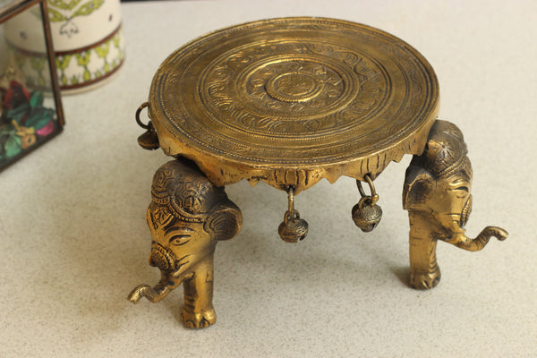Antique Elephant Pillar Brass Chowki 6”