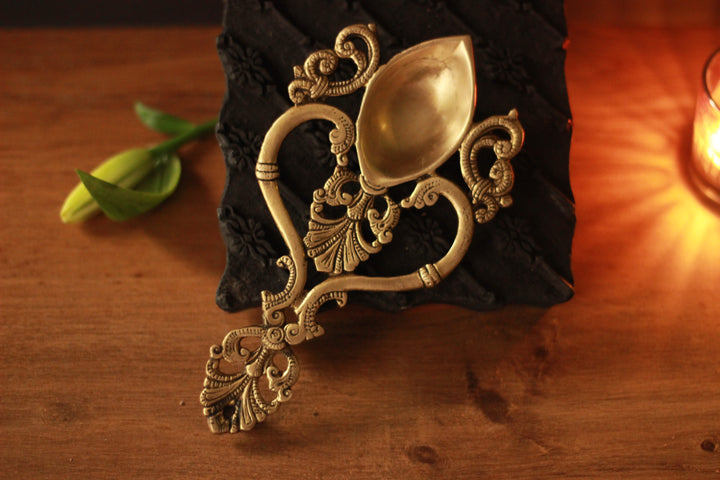 Brass Puja Spoon/ Camphor Burner 8''