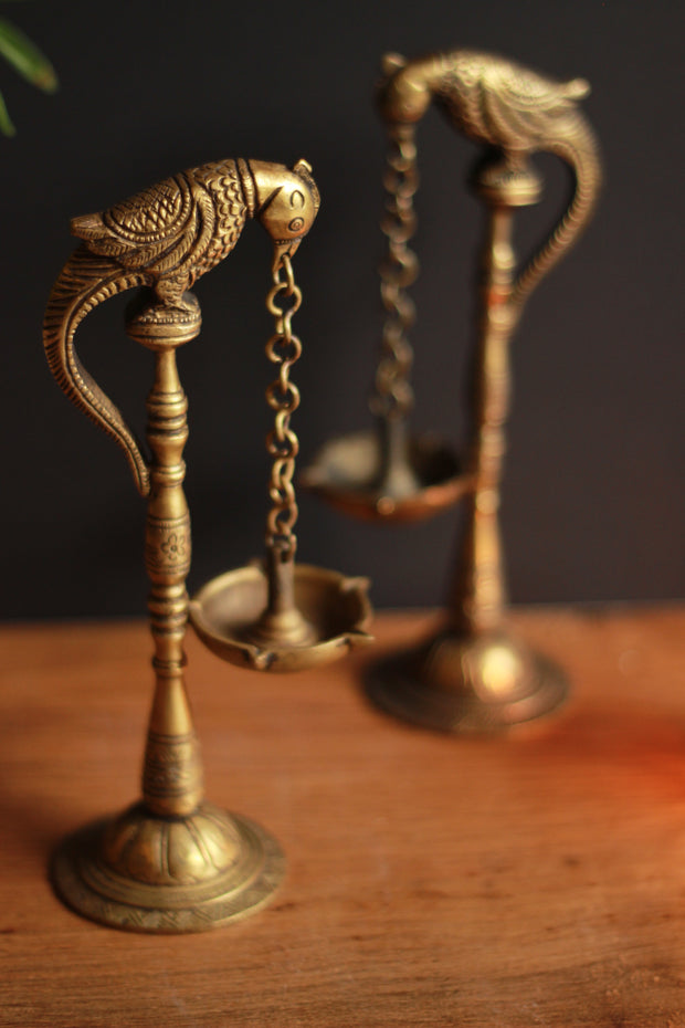 Brass Parrot Lamp in Pair 8''