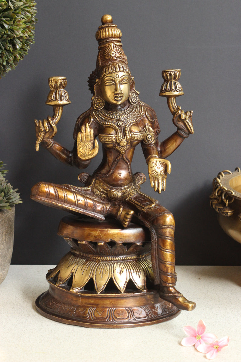 Brass Laxmi Sitting on Lotus 12.5''