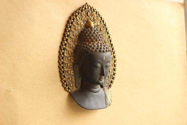 Brass Buddha Face Mask Black and Antique Gold