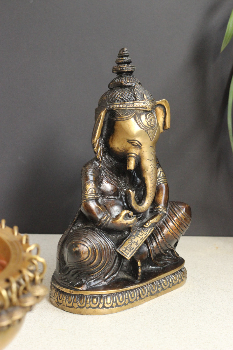 Brass Writing Ganesha 9.5''