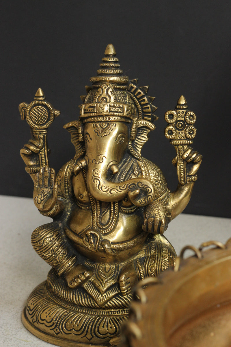 Brass Sitting Ganesha 8''