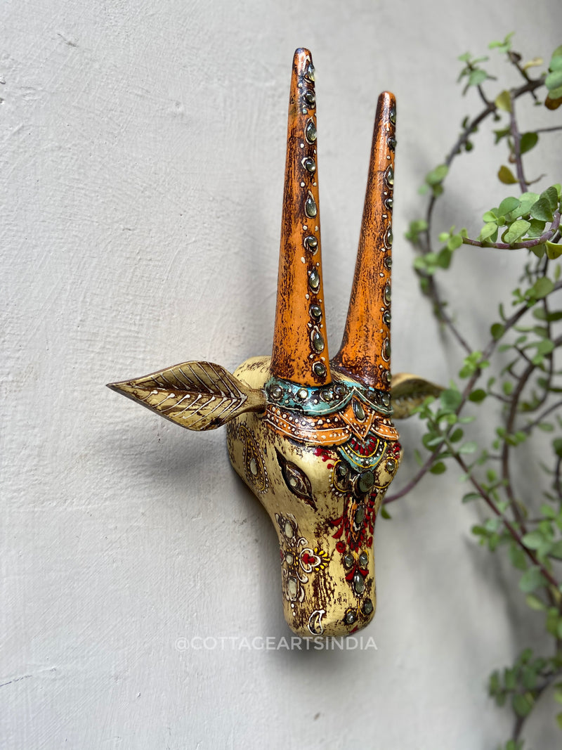 Bull Head Wooden Painted Sml