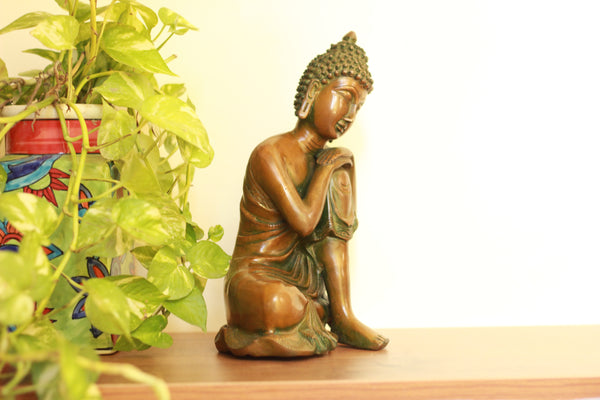 Brass Thinking Buddha 10''