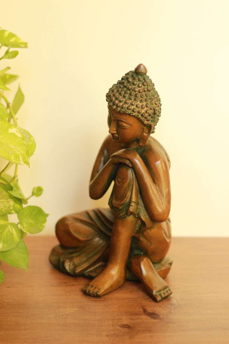 Brass Thinking Buddha 10''