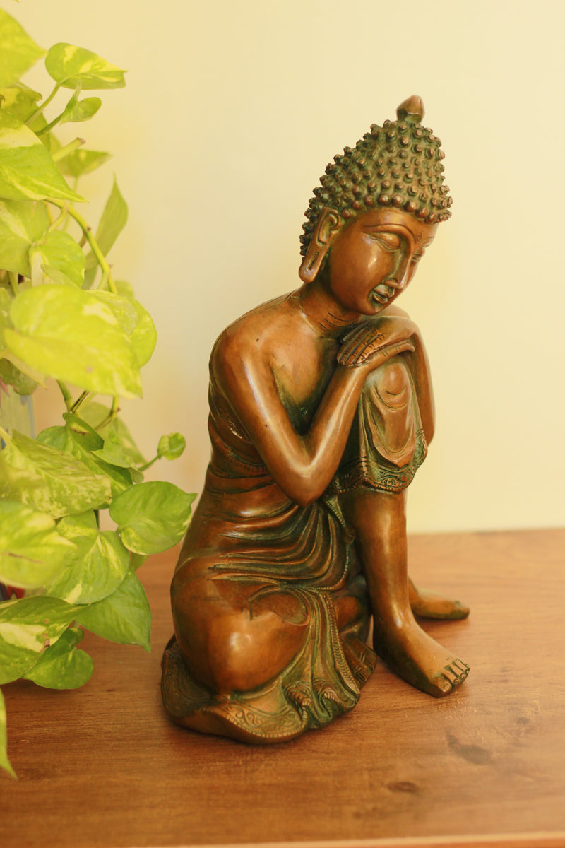 Brass Thinking Buddha 10''