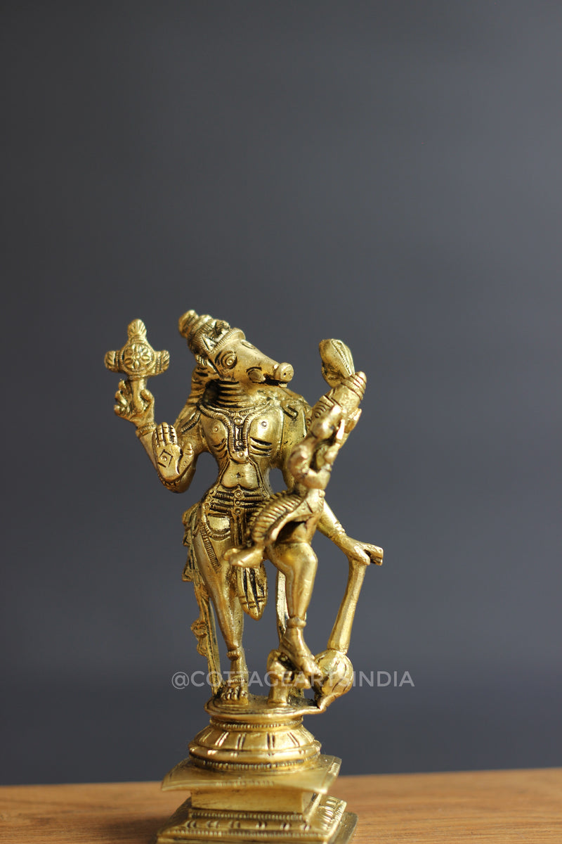 Brass Varaha with Bhumi Devi/ Bhudevi